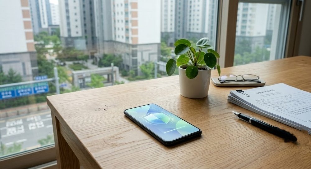 스마트폰을 이용해 전세보증금 반환보증보험 온라인 신청을 준비하는 모습