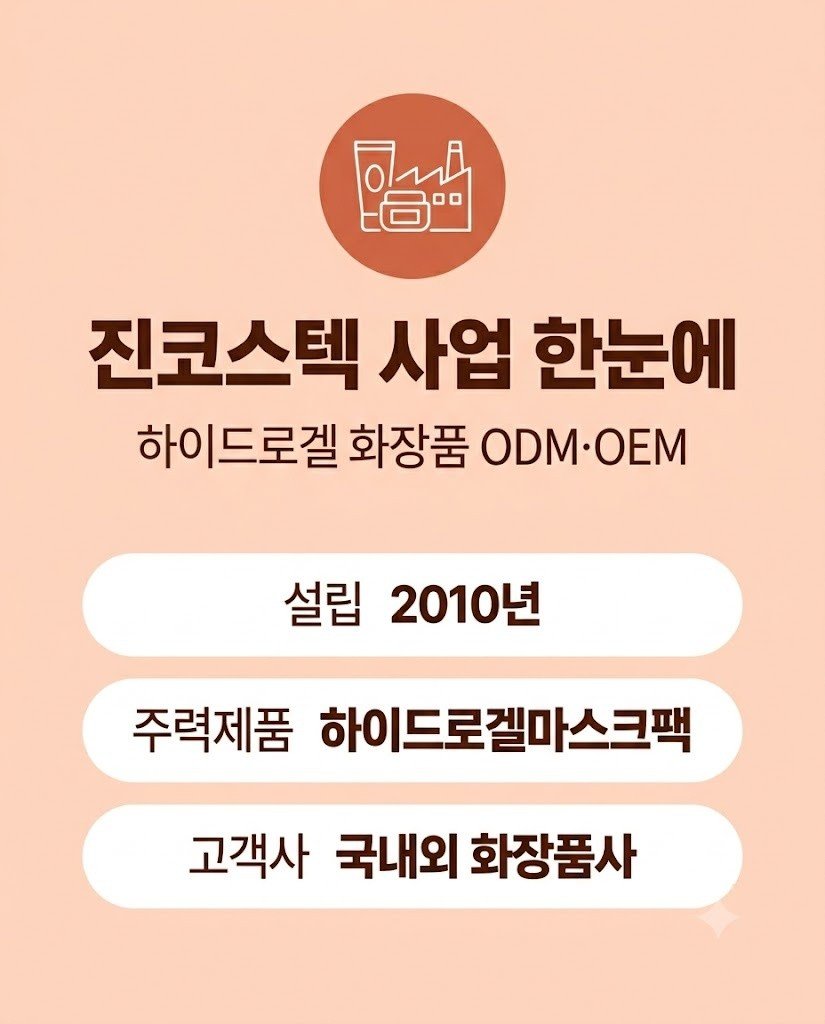진코스텍 하이드로겔 화장품 ODM OEM 사업 소개 인포그래픽
